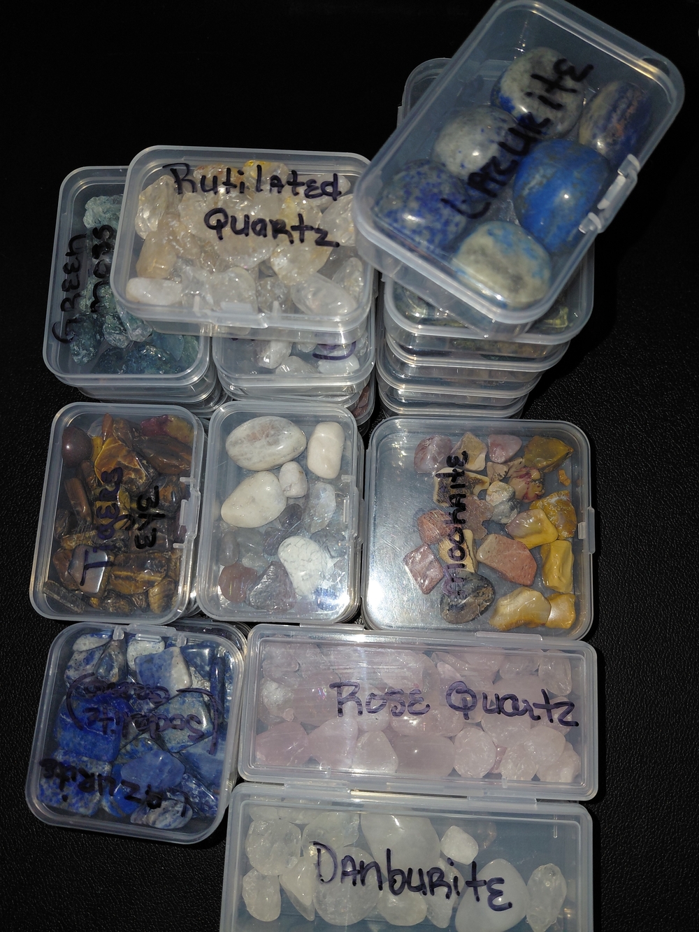 Big CRYSTAL COLLECTION Tumbles, Raws and Carved 30 boxes